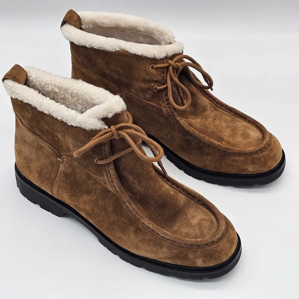 Vince Sierra Boots Women 11 Brown Suede Plush Water Repellent Shearling Lug Sole
